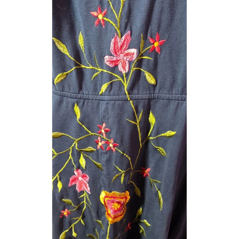 Eshakti Navy Blue Floral Embroidered Fit n Flare Midi Dress Womens Medium Custom - Picture 5 of 10